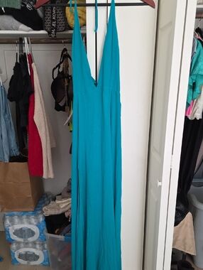 superdown Teal Plunging V-Neck Maxi Dress